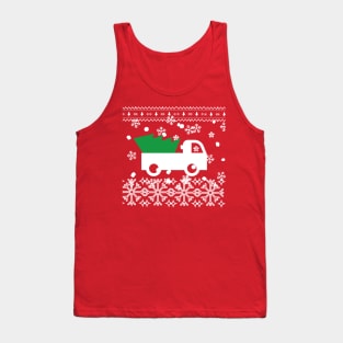 Ugly Christmas sweater design with a truck and Christmas tree Tank Top